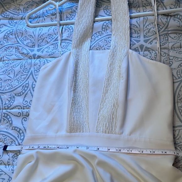 Halston Heritage white a-line halter dress, beaded dress, size 10, vintage feel - Picture 6 of 16